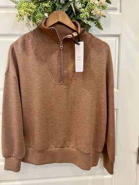 Varley Hawley Half Zip Sweat Golden Bronze Marl - Athleisure - New With Tags -